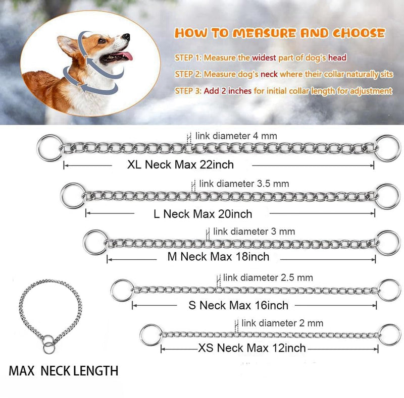 Choke Collar for Dogs Large Breed, Dog Chain Collars Slip P Chain Choke Metal Link Training Heavy Duty Martingale Dog Collar for Xs Small Medium Large Big XL Breed Dogs, XL - PawsPlanet Australia