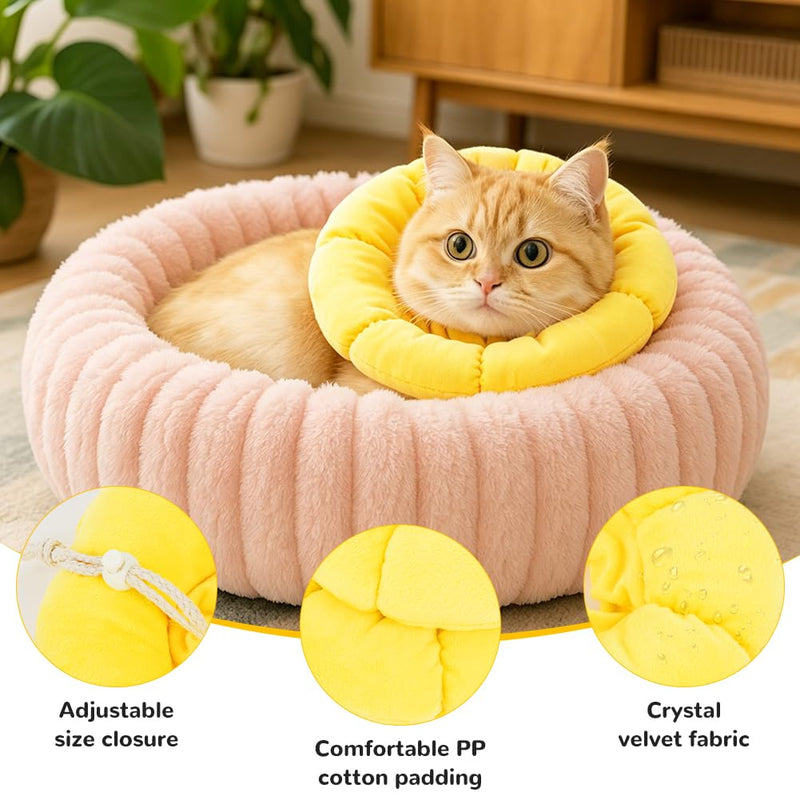 Cat Recovery Sunflower Collar, Adjustable Yellow Recovery Collar, Soft Sun Flower Neck Cones, Anti-Bite/Lick, Washable and Breathable, Cute Pet Neck Cones Protector for Cats, Dogs & Rabbits, M