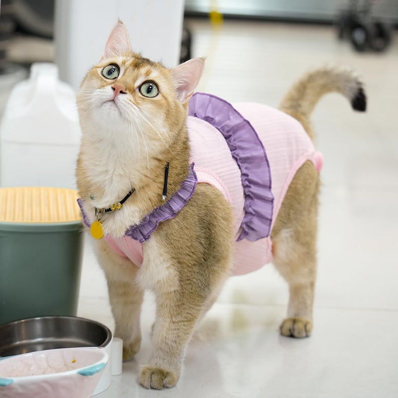 Cat Recovery Suit,Kitten Onesie After Surgery,E-Collar Alternative for Abdominal Wound and Skin Diseases,Soft Breathable Bodysuit After Spay（Pink-l） l pink