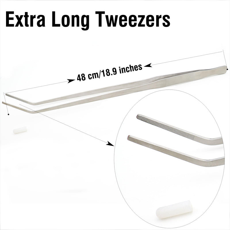 18.9 inch Heavy Duty Extra Long Tweezers for Salt & Fresh Water Fish Tank, Curved SUS 304 Stainless Steel Aquascape Tweezers for Aquarium & Terrarium, Large Metal Snake Feeding Tongs - PawsPlanet Australia