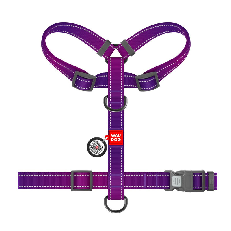 WAUDOG Nylon Safe Dog Harness with QR Passport, Metal fastex, L, W 25 mm, A 55-85 cm, B 65-85 cm Purple L, (W 25 mm, A 55-85, B 65-85) - PawsPlanet Australia