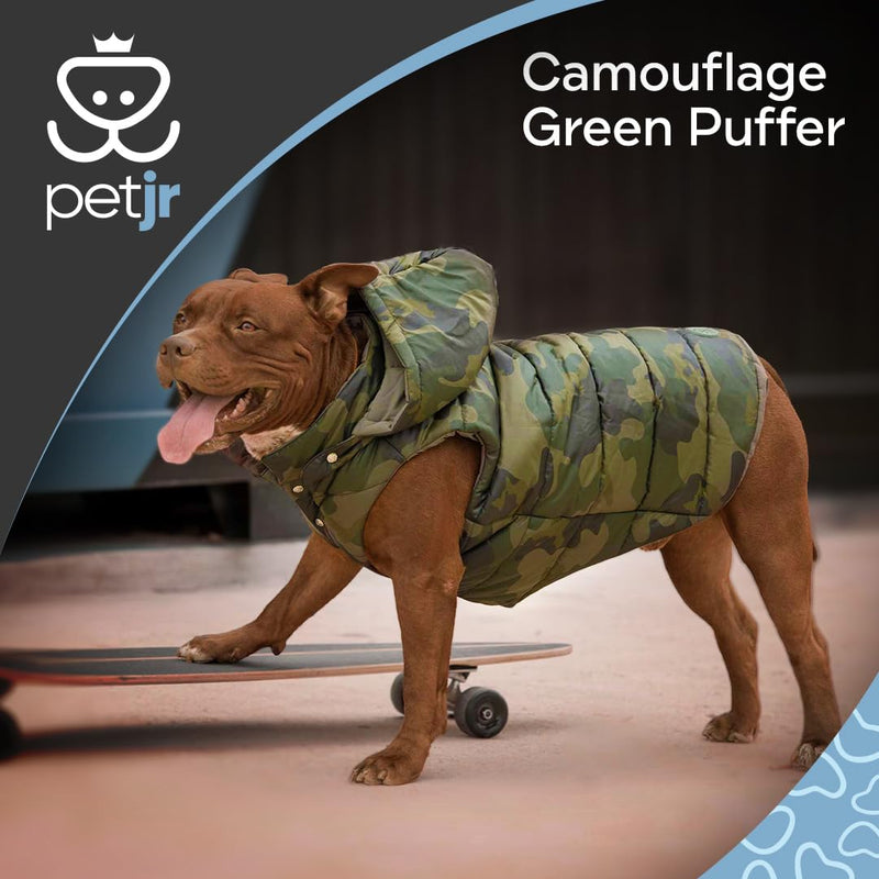 Green Camouflage Puffer Vest for Dogs and Cats with Removable Hood Winter Dog Jacket Windproof Cold Weather Pet Clothing (Medium) Medium - PawsPlanet Australia