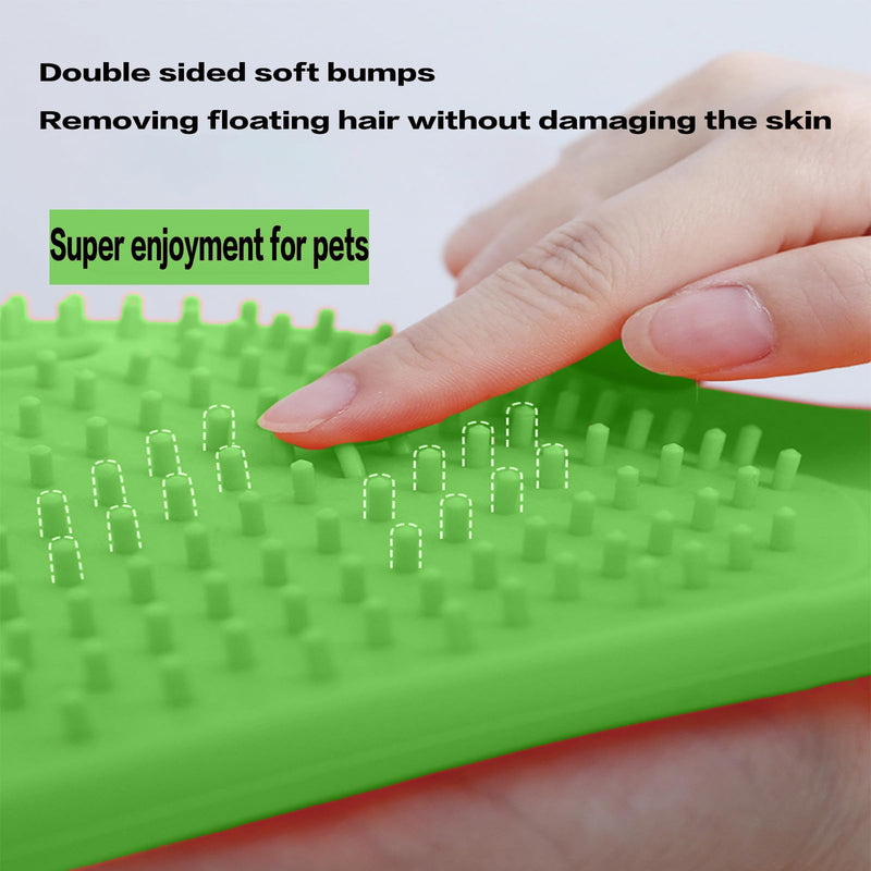 YOFANG Double-Side Pet Grooming Gloves, 4-in-1 Bathing Massage Hair Remover Brush, Anti-Slip Bite-Proof for Cat,Food Grade Silicone Deshedding Glove for Dogs Cats Horses Rabbits,Green-9" L (1 Pair) 9" L Green - PawsPlanet Australia