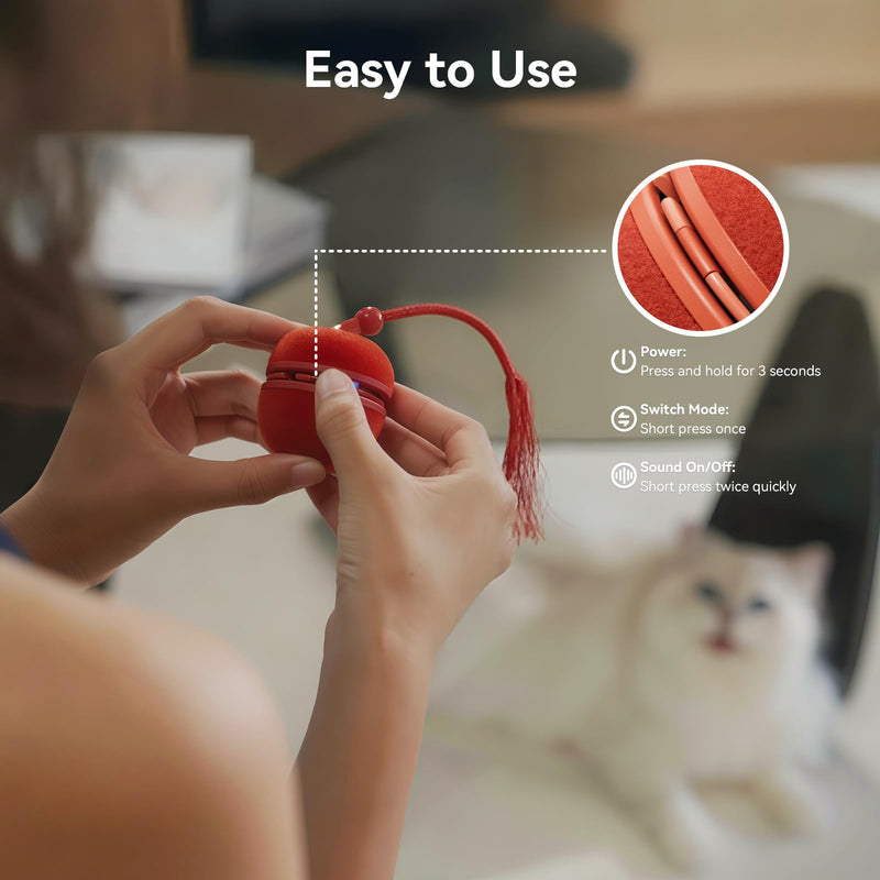 Cheerble Interactive Cat Toys for Indoor Cats - Wicked Ball Duo 2 Automatic Cat Toy with Dual Interchangeable Shells, Electronic Pet Toy with Bird Chirping Sounds, Rolling Cat Toy for Kittens, Red - PawsPlanet Australia