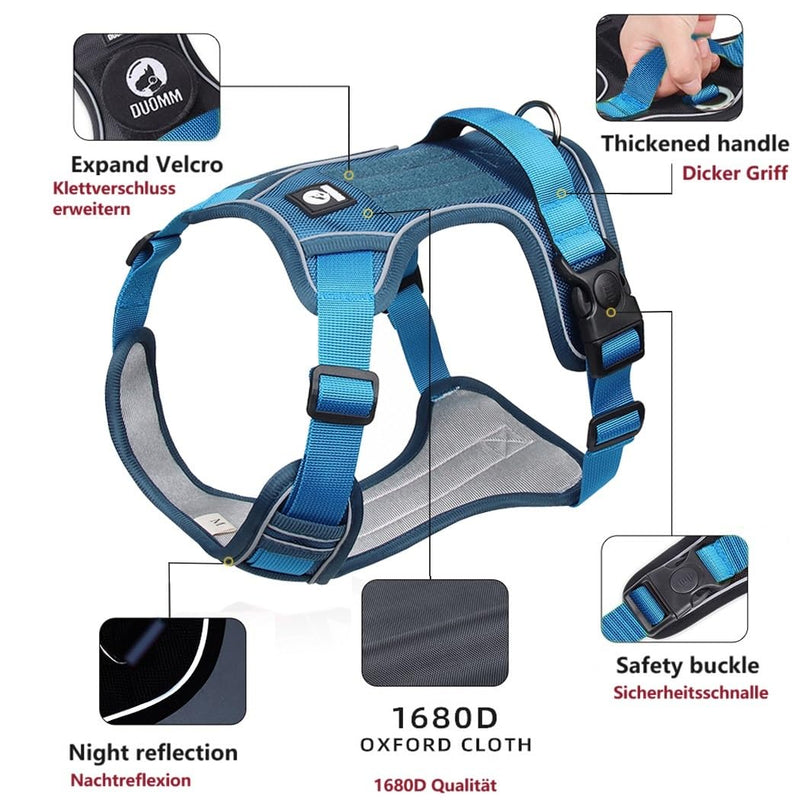 Dog Harness with Handle Tactical Large,No Pull Adjustable Reflective Military Dogs Vest for Labrador Retriever,Husky, German Shepherd Dog (Sky Blue, X-Large) Sky Blue - PawsPlanet Australia