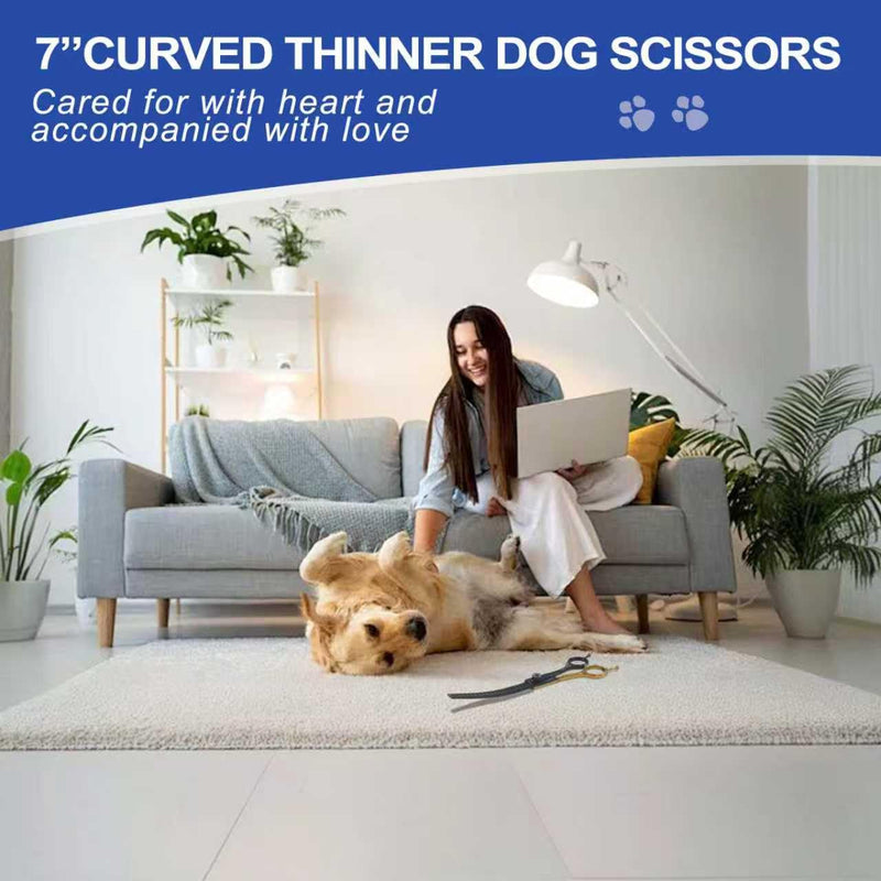 7" Curved Thinner Dog Scissor, Curved Blender Scissors, 40 Teeth, 30% Thinning Rate, Professional Pet Shear for Groomer, Ergonomic Dog Grooming Scissor, Dogs Shear for Grooming - PawsPlanet Australia