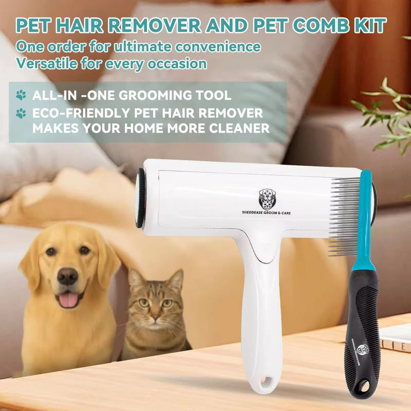 SheddEase Groom & Care Reusable Dog & Cat Hair Remover for Furniture, Couch, Carpet | Deshedding Comb for Shedding, All-in-One Pet Hair Remover & Grooming Comb Kit - PawsPlanet Australia