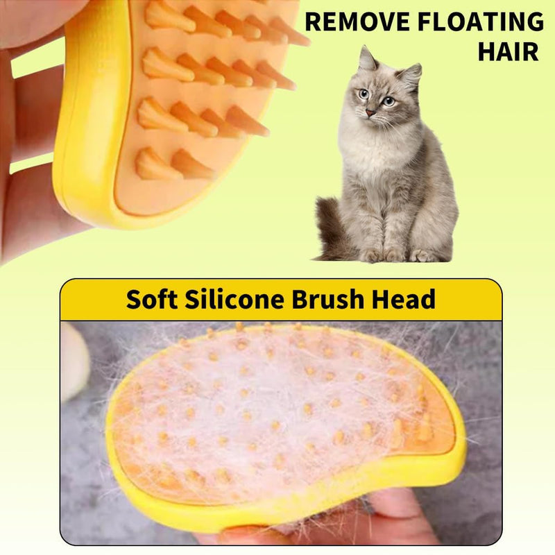 Steamy Mango 3-in-1 Steam Grooming Brush, Eliminates Flying & Tangled Hair, Water Spray for Cats & Dogs, Shedding & Massage Tool Yellow - PawsPlanet Australia