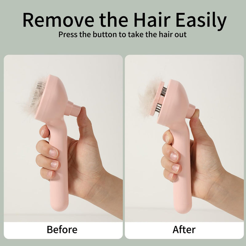 Cat Steam Brush for Long Haired Cats, Dog Brush for Shedding Pet Grooming, Self Cleaning Hair Removal Comb, Pink