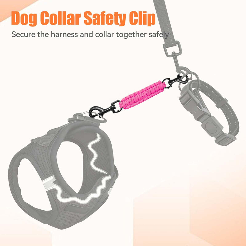 Dog Collar Safety Clip, Collar Companion, Handmade Backup Safety Strap, Double-Ended Clip Leash Connector, Suitable for Dog Harnesses, Prong, Pinch Collars (Pink, 1 Pack) Pink