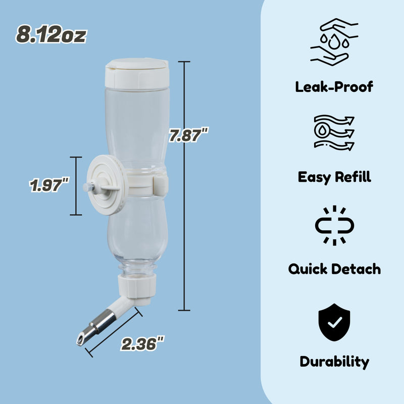 Leak-Proof Small Animal Water Bottle for Chinchillas, Birds, Hamsters, Guinea Pigs, Rabbits and Other Small Pets. (White, 8.12oz) White - PawsPlanet Australia