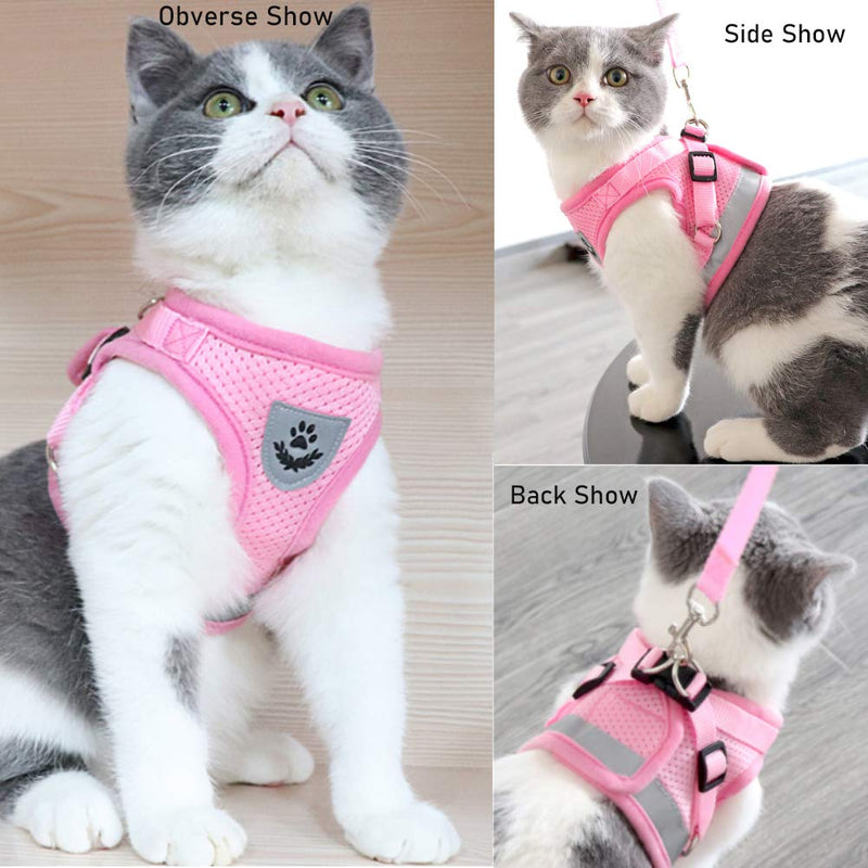 FEimaX Dog Harness and Leash Set, No Pull Soft Mesh Pet Harness for Walking Escape Proof Small Cat Step-in Adjustable Vest with Reflective Strip Fit Puppy Kitten Rabbit Pink XS - PawsPlanet Australia