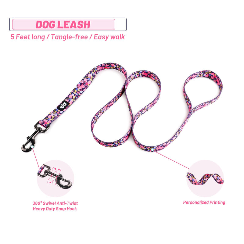 QQPETS Dog Harness Leash Set Adjustable Heavy Duty No Pull Halter Harnesses for Small Medium Large Breed Dogs Back Clip Anti-Twist Perfect for Walking S(14"-20" Chest Girth) Floral Pink