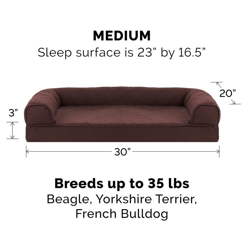 Furhaven Cooling Gel Dog Bed for Medium/Small Dogs w/ Removable Bolsters & Washable Cover, For Dogs Up to 35 lbs - Quilted Sofa - Coffee, Medium Coffee (Quilted) - PawsPlanet Australia