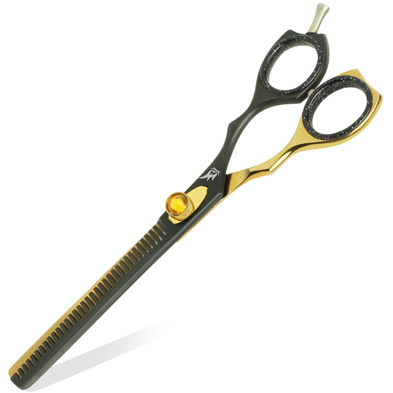 Dog Grooming Scissors – 7.5” Thinning Shears with 34 Teeth, Chunkers for Dogs & Cats, Precision Cut with 440C Stainless Steel, Designed for Groomers and Pet Owners Golden/Black Thinning Scissors - PawsPlanet Australia