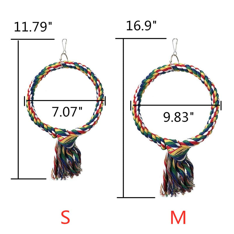 Bird Rope Swing Colorful Perch Climbing Toy for Parrots Budgie Parakeet Cockatiel Cockatoo Conure B: Swing Ring Toy-M - PawsPlanet Australia