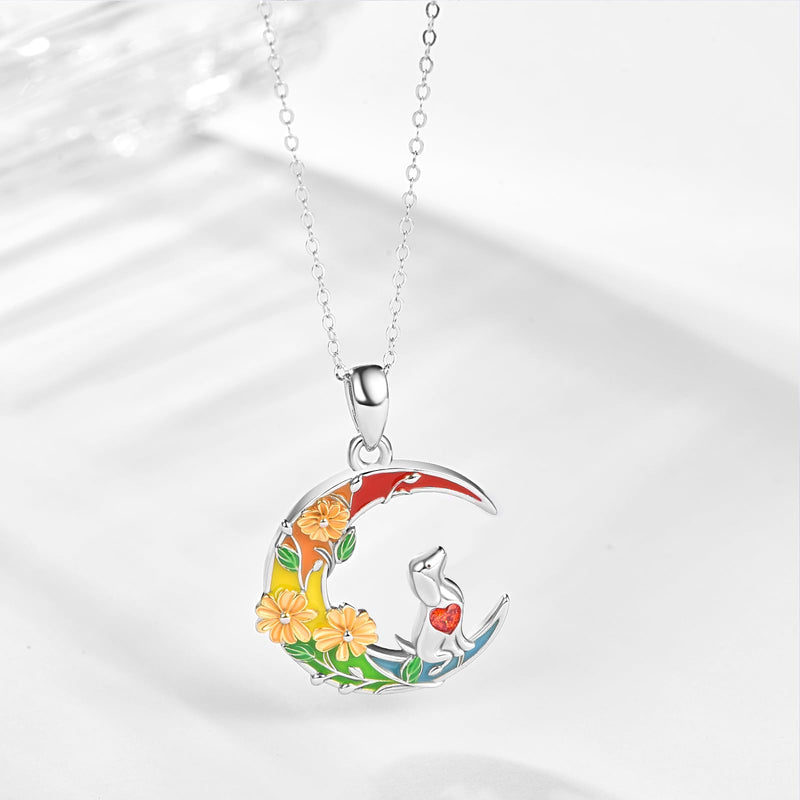 Rainbow Bridge Dog Cat Memorial Gifts Necklace Sterling Silver Jewelry Pet Memorial Gifts for Loss of Dogs Bereavement Gifts Sympathy Gift Dog and Flower - PawsPlanet Australia