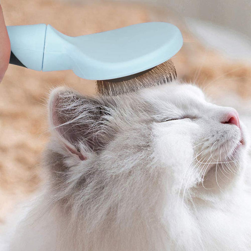 tonyg-p Dog Grooming Brush Comb Kit, Soft Slicker Brush + Double Sided Grooming Comb for Small Medium Large Pets with Long Hair (Blue) Blue