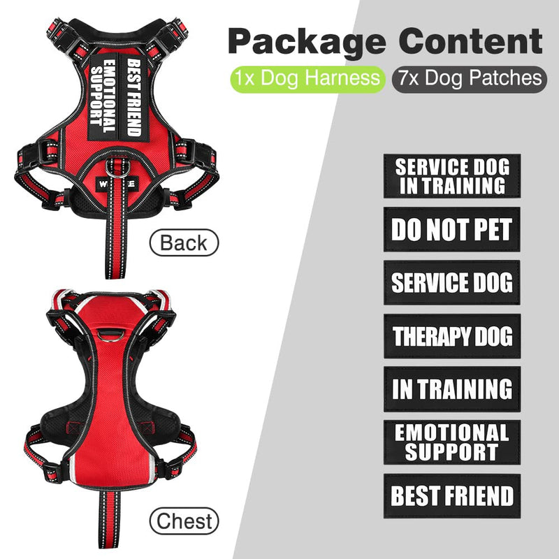WINSEE Service Dog Vest No Pull Dog Harness with 7 Dog Patches, Reflective Pet Harness with Durable Soft Padded Handle for Training Small, Medium, Large, and Extra-Large Dogs Red - PawsPlanet Australia