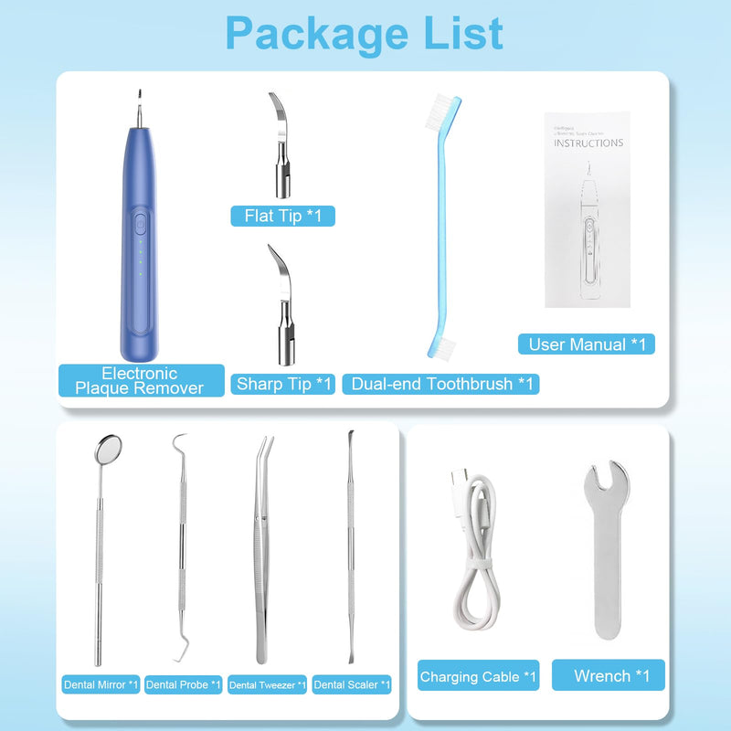 Ultrasonic Dog Plaque Remover Tool, 3 Modes Plaque and Tartar Remover for Dogs, Low Noise Sonic Dog Tartar Remover Dogs Plaque Remover with Toothbrush 2 Cleaning Head for Pet Dental Care, Blue JY09 - PawsPlanet Australia