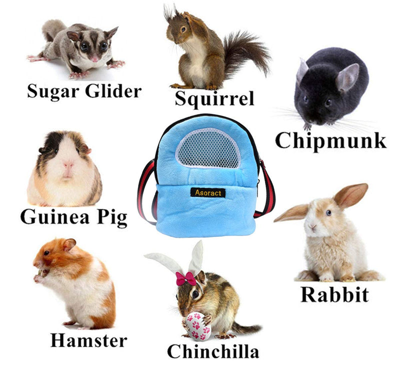 Hamster Carrier Bag, Upgraded Small Animal Bonding Soft Hedgehog Pouch Portable Outgoing Travel Bag with Adjustable Strap and Breathable Mesh for Squirrel Mice Sugar Glider Etc (Blue, L) Large (Pack of 1) Blue