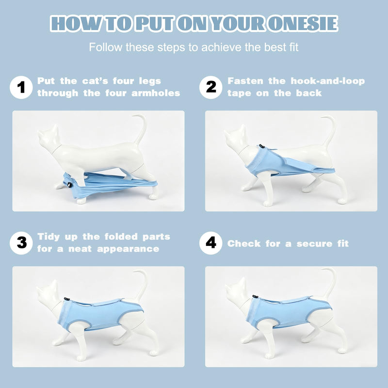 Cat Surgery Recovery Suit, Kitten Anti Licking Onesie for Female Spay Male Neuter, Soft Breathable Surgical Bodysuit, Post Operative Shirt for Abdominal Wound E-Collar & Cone Alternative Blue M