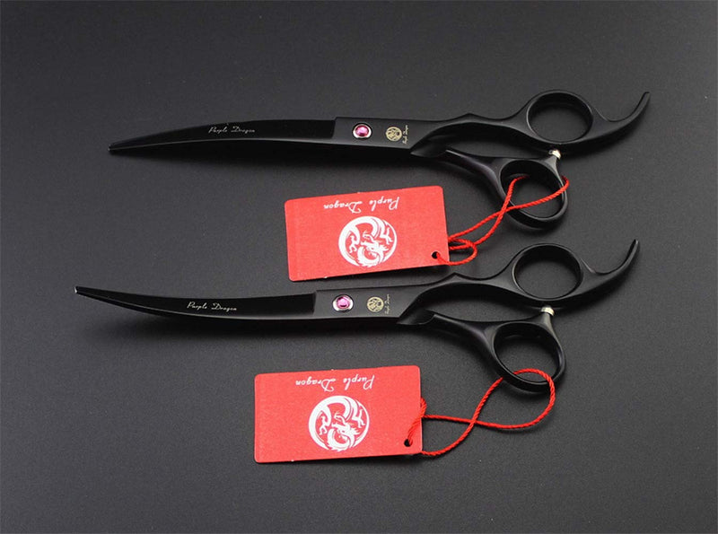 Purple Dragon Professional 7.0 inch 4PCS Pet Grooming Scissors Kit Japan Premium Steel Straight, Curved & Thinning Blade Dog Hair Cutting Shears Set with Case Matte Black - PawsPlanet Australia