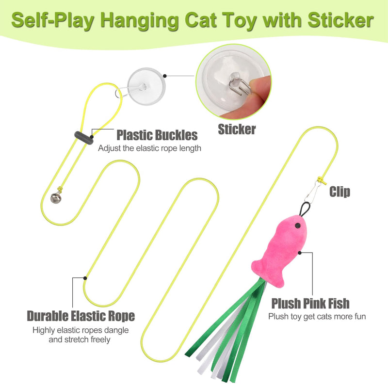 Cat Toys Interactive for Indoor Cats, 2 Retractable Cat Wand Toys, 2 Hanging Door Cat Toy with Mouse Fish, 5 Teaser Toys, Cat Feather Toys for Bored Indoor Adult Cats Kitten Stimulation Exercise Toys 2 Cat Wand + 2 Hanging Toys - PawsPlanet Australia