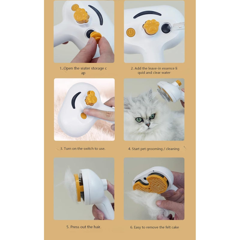 Cat Brush for Shedding Rechargeable Cat Steam Brushes for Indoor Cats Self-Cleaning Pet Grooming Tool for Long and Short Hair Steamy Dog Comb Cat Deshedding Hair Brush, Yellow - PawsPlanet Australia
