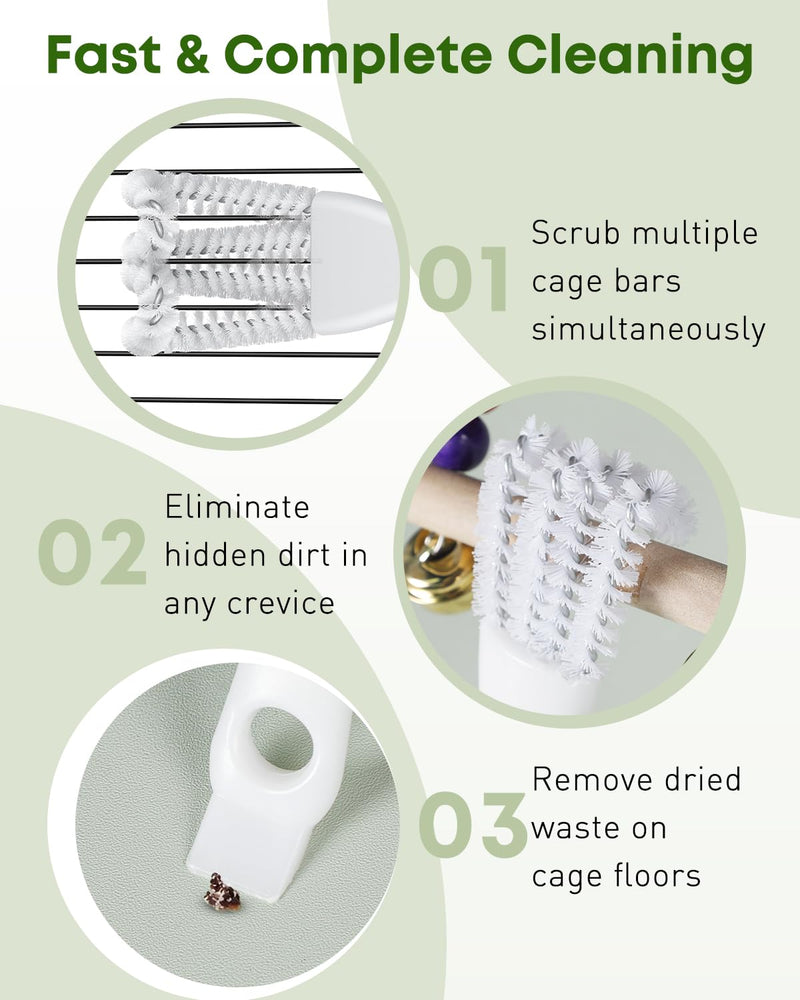 Pawfly 2 Pcs Bird Cage Cleaner Brush, 2-in-1 Bird Cage Cleaning Brush, Bird Poop Remover for Perches, Kennels & Small Animal Cages, Bird Cage Accessories, Bird Droppings Removal Brush 2pcs Cleaner Brush - PawsPlanet Australia
