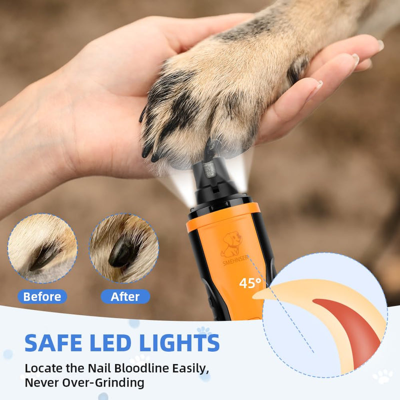 Dog Nail Grinders Upgraded Super Silent Cat Claw Nail Clippers 3-Speed Electric Pet Electric Nail File Nail Scissors Nail Trimmer File with 2 LED Lights for Small to Large Dogs(Black Orange) Pet Nail Filer-m9-black Orange