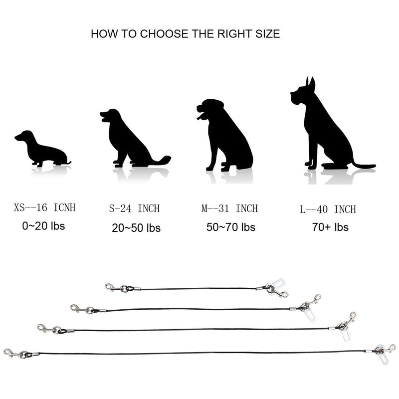 Mogoko Chew Proof Dog Car Seatbelt Safety Restraint Pet No-Chew Tether Cable Stainless Steel Dog Leash Puppy Vehicle Seat Belt Strap with Double Clip and Latch Attachment (S Size,24 inch) 24.0 inch - PawsPlanet Australia