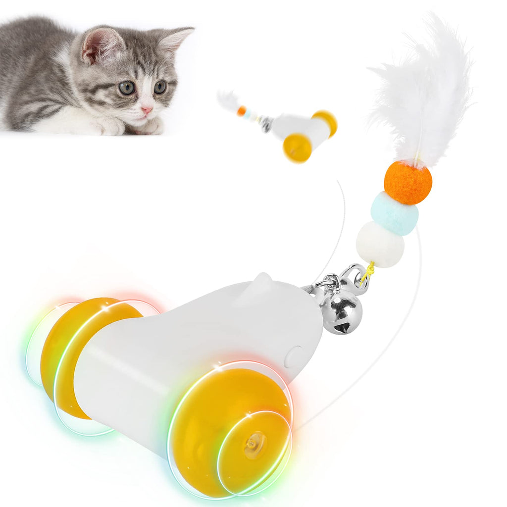 PETTOM Interactive Cat Toys for Indoor Cats, 2 Speeds with Colorful LED Light, Run Irregularly, USB Rechargeable Automatic Moving Indoor Cat Toys Adult with 3 Feather Accessories, Kitten Toys - PawsPlanet Australia