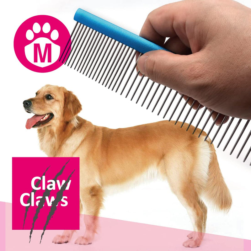 Greyhound Oval Grooming Comb – Aluminum handle, Stainless Steel Teeth Comb for Long-Haired Dogs & Cats, Removes Mats, Tangles, and Loose Fur – Lightweight for Deshedding (Silver/Blue, 9.8") Silver/Blue 9.8" - PawsPlanet Australia