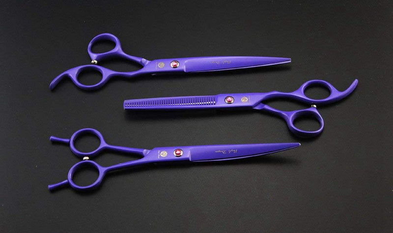 Purple Dragon 7.0 inch Rhinestone Decoration 3PCS Pet Grooming Scissors Dog Hair Cutting & Thinning Shears Set Violet - PawsPlanet Australia