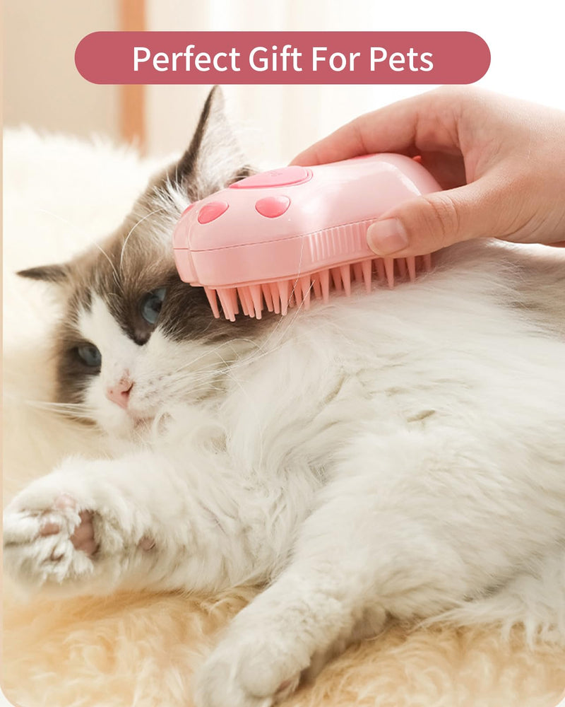 Cat Steam Brush for Shedding 3 in 1,Rechargeable Steam Brush for Cats or Dogs,Massage,Cleaning,Anti-Static Shedding & Combing All In One (Pink) - PawsPlanet Australia