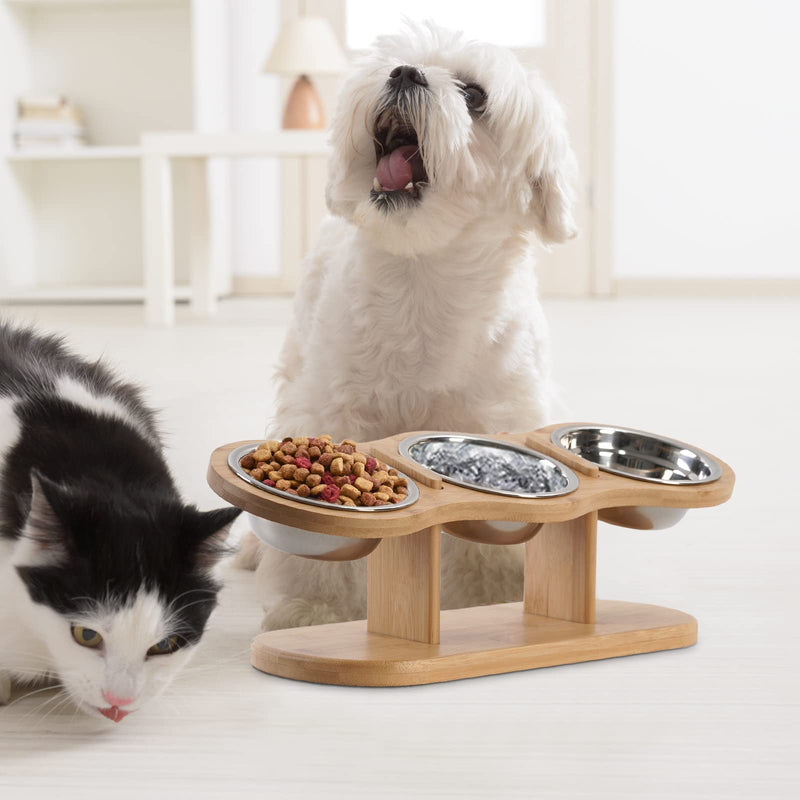Elevated Cat Bowls Raised Cat Food Bowls, 15° Tilted Pet Bowls for Cats Puppy Small Dogs, Raised Dog Bowl Stand Feeder Adjustable Dog Cat Food Water Bowls Stand with 3 Stainless Steel Bowls - PawsPlanet Australia