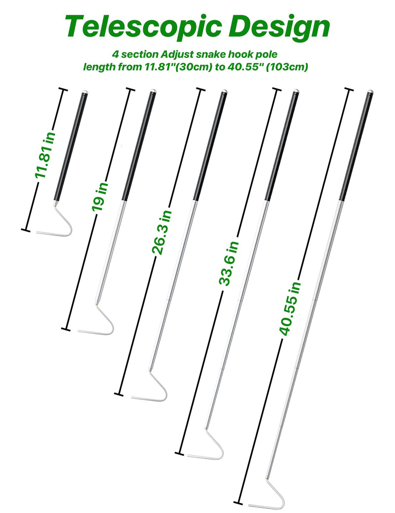 Snake Hook 40" – Telescopic Stainless Steel Reptile Grabber Stick for Safely Handling Snakes and Lizards, Lightweight & Portable Catcher Tool - PawsPlanet Australia