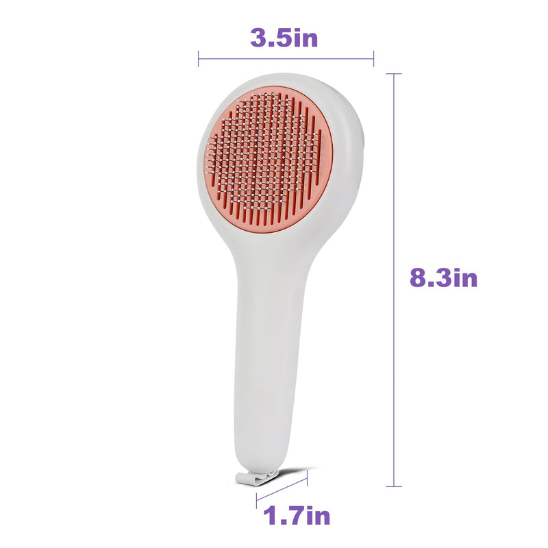 Cat Brush for Long or Short Haired Cats and Dogs, Self Cleaning Pet Hair Brush, Removes Loose Fur, Tangles, Mats, Dander, Dirt, Provides Relaxing Massage, Pink White - PawsPlanet Australia