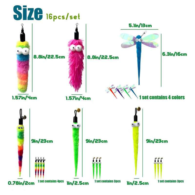 Cat Worm Toy Refills Cats Teaser Toys Cat Wand Refill Wand Replacement Cat Wand Attachments Cat Fishing Pole Toy Refill 16Pcs Cat Worms Refill,Cat Wand Toy Assorted Teaser Refills - PawsPlanet Australia