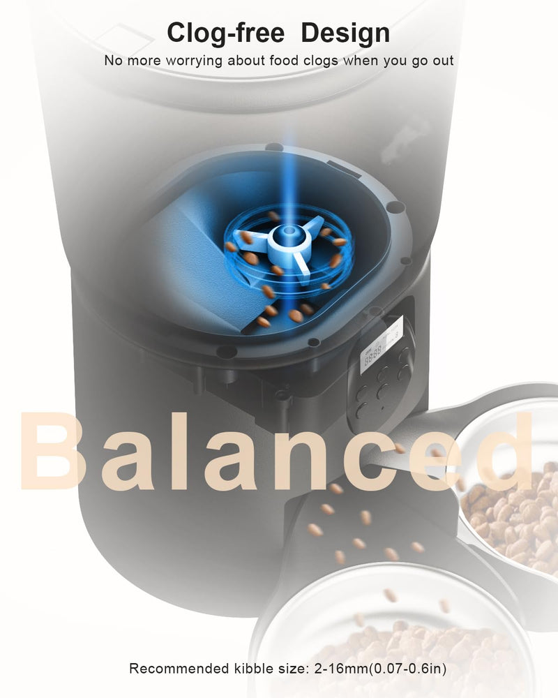 Automatic pet Feeders for 2Cats, 6L/25cup Automatic Cat Food Dispenser with 2 Stainless Pet Bowls,10s Meal Call Timer Setting 20 Portions 6Meals Per Day, Timed Pet Feeder for Cats Dog Indoor Dry Food 6L/25 Cups Black - PawsPlanet Australia