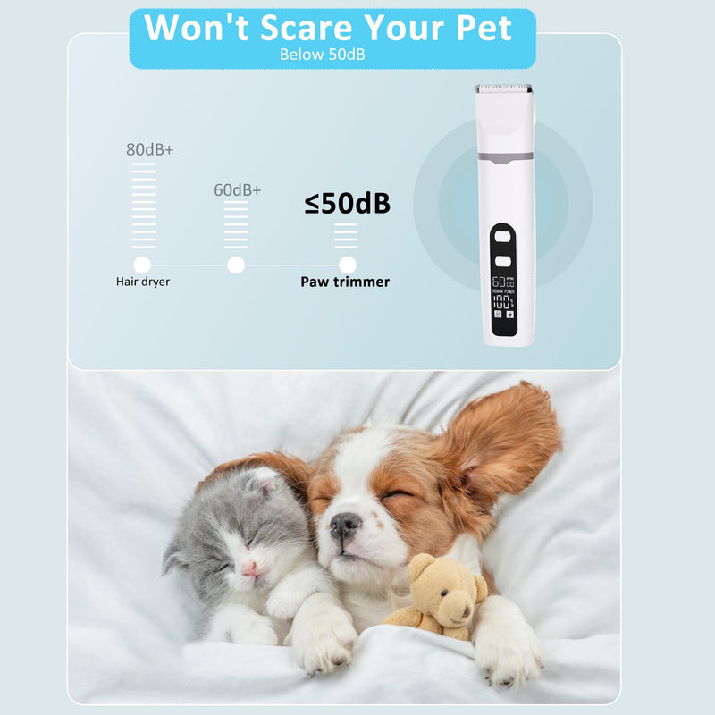Dog Clippers for Grooming, 4 in 1 Dogs Paw Trimmer Pet Grooming Kit, Low Noise Dog Shavers with Nail Grinder Quiet, Rechargeable Cordless Electric Pets Clippers, 2-Speed Pet Hair Trimmer for Dogs Cat Off-white