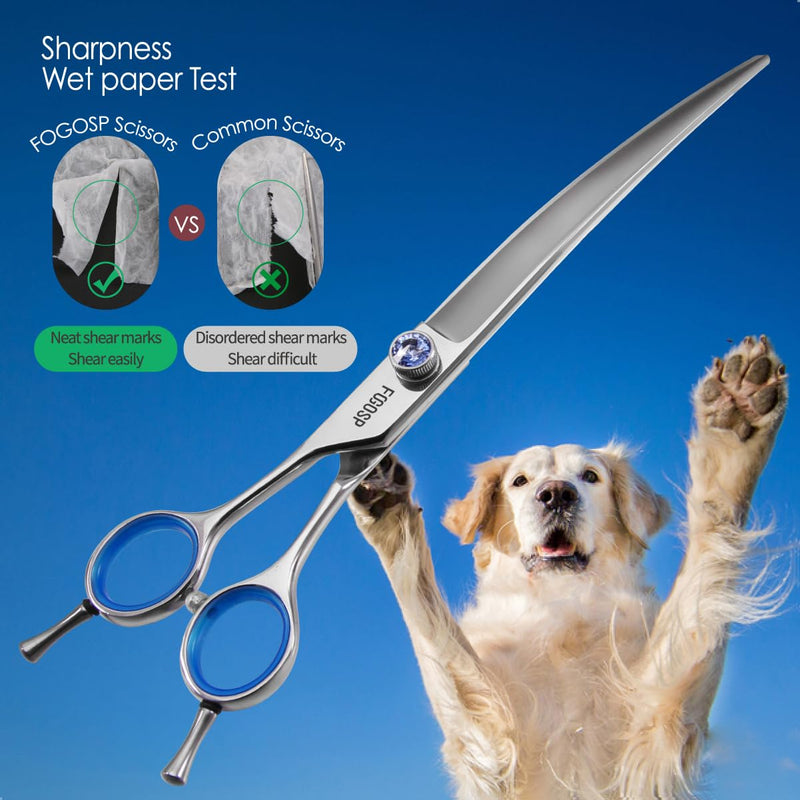 Left Handed Curved Scissors for Dog Grooming Professional 8 inch Long Downward Curved Shears Dog Grooming for Poodle Large Dog Pet 30°Japanese 440C Stainless Steel (8.0 curved) 8.0 inch - PawsPlanet Australia