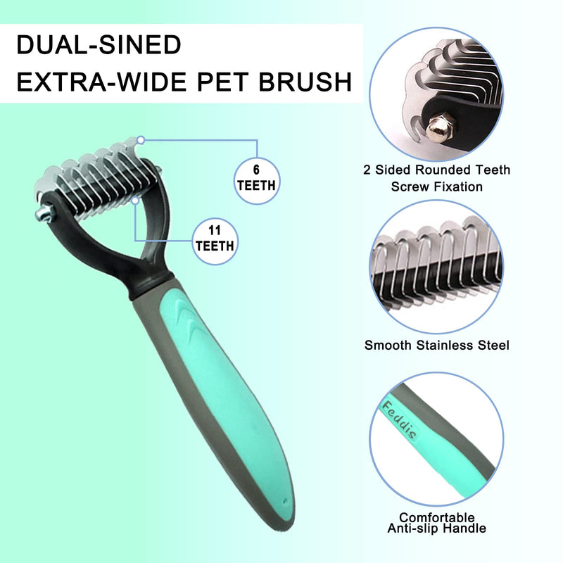 Pet Deshedding Brush Set, Undercoat Rake for Dogs & Cats - Double Sided Brush for Shedding and Dematting Comb Grooming Tool kit - Nail Clippers & Nail File Kit (4Pack) Green - PawsPlanet Australia