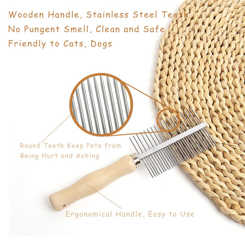 Dog Cat Pet Comb Double-Sided Grooming Brush Metal Comb for Loosening up Removing Mats Debris Tangles and Knots Wooden Handle Stainless Steel Tooth Perfect for Honghair Pets Double-Sided Teech