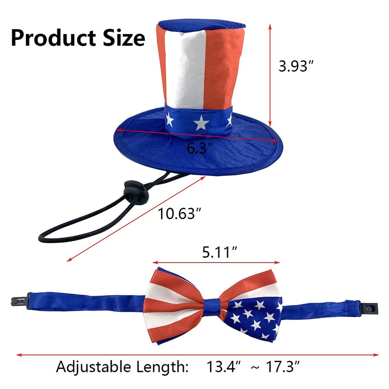 Vehomy Pet Dog Independence Day Costume - Uncle Sam Dog Top Hat and American Flag Dog Bow tie Collar 4th July Pet Hat and Collar Costume Supplies for Dogs Cats Puppy Kitten (2Pcs)