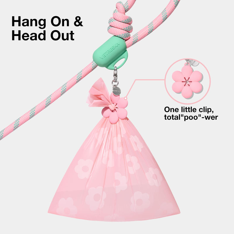 VETRESKA Hands-Free Dog Leash, 8FT Adjustable Rope Leash for Medium Large Dogs, Waist/Crossbody Slip Lead Leashes for Walking, No Pull Dog Leashes with Bag Dispenser, Clip, 3 in 1 Walk Kit (Flora) Flora Pink - PawsPlanet Australia