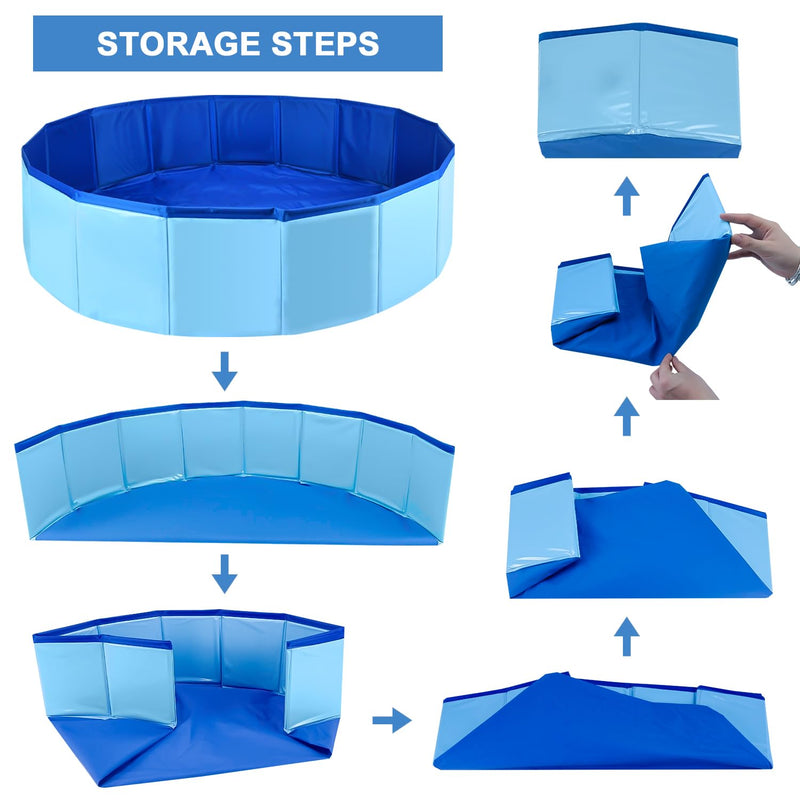 Enenes 24'' x 8'' Dog Pool, Folding Dog Swimming Pool, Portable Dog Bathtub, Dogs Cats PVC Non-Slip Bath Tub Puppy Shower Bathing Tub and Collapsible Pool for Dogs Cats (Blue) Blue - PawsPlanet Australia