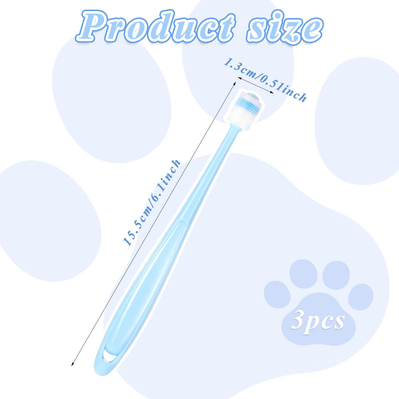 3-piece Cat and Dog Toothbrush, 360 Degree Cleaning, Soft Bristles, Pink, Blue, Green