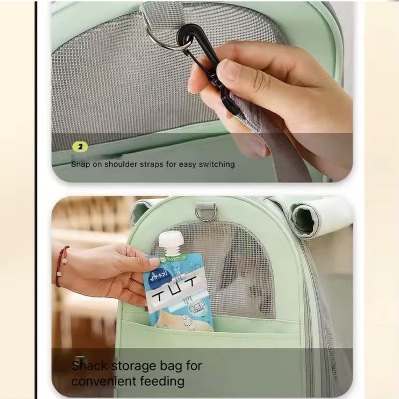 Tristan Home Premium Faux Leather Pet Carrier, Ventilated Travel Bag with Mesh Windows, Shoulder Strap, Pocket, Medium, Suitable for Pet Under 15lbs (Mint Green) Mint Green - PawsPlanet Australia